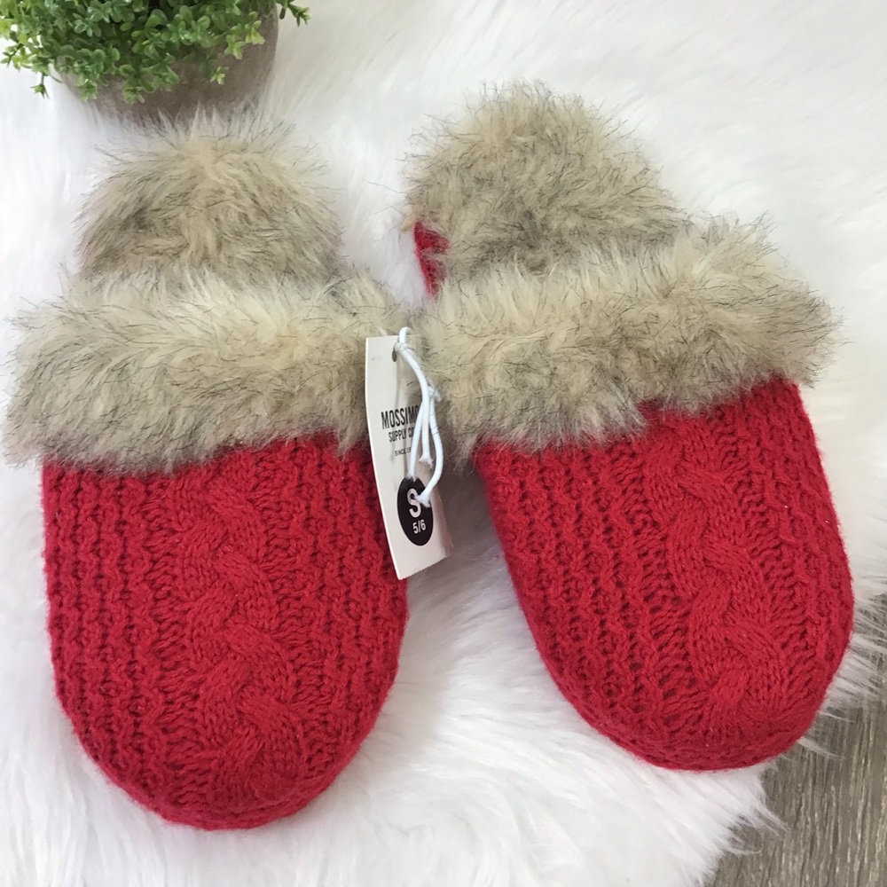 Mossimo Red Remi Faux Fur Knit Slippers Mules